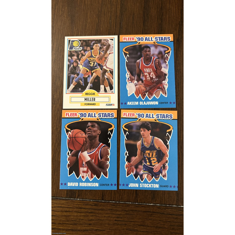 1990 Fleer Cards Lot Reggie Miller, Akeem Olajuwon, David Robinson, John Stockton All-Stars