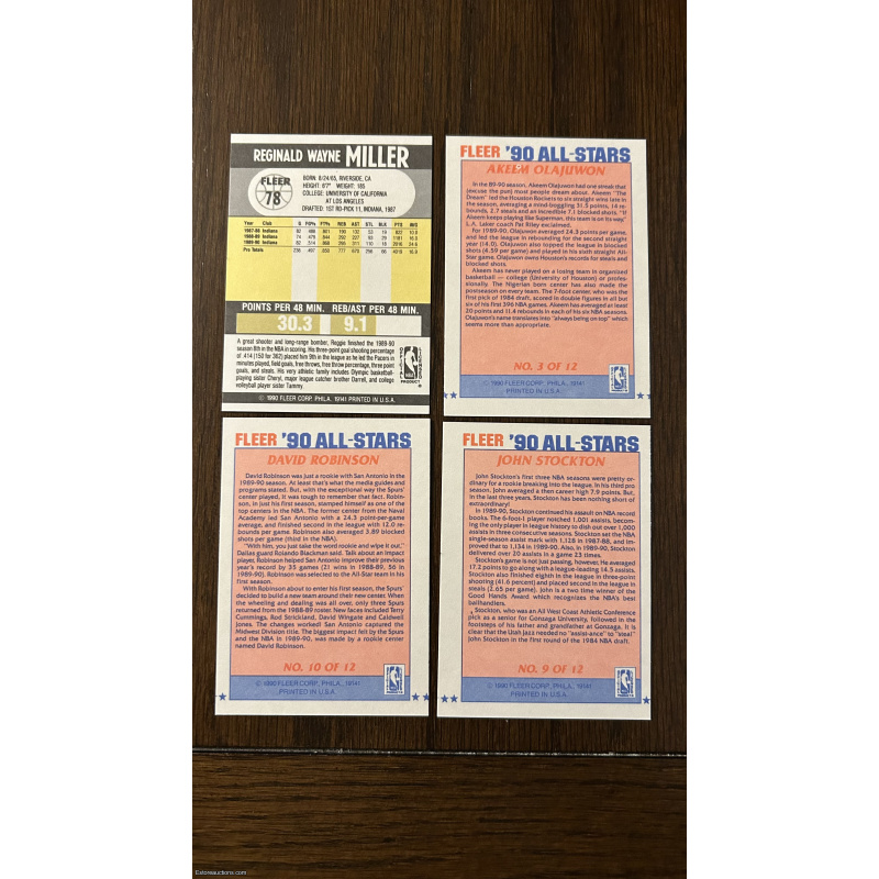 1990 Fleer Cards Lot Reggie Miller, Akeem Olajuwon, David Robinson, John Stockton All-Stars