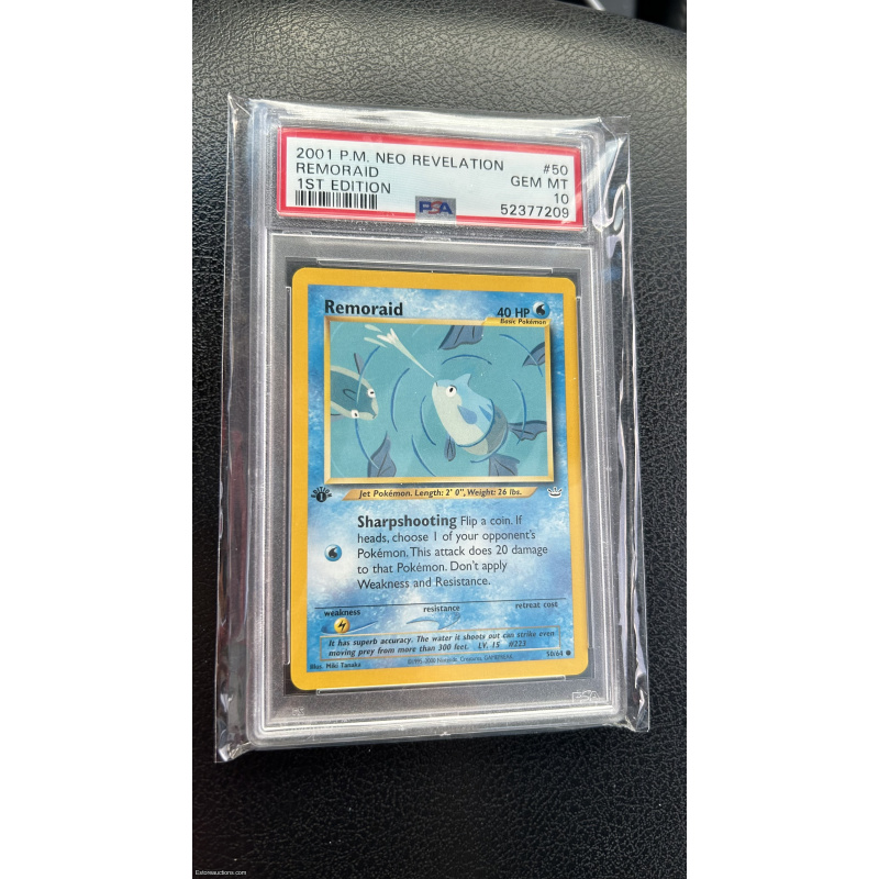 PSA 10 Gem Mint Pokemon 1st Edition Neo Revelation Remoraid #50/64