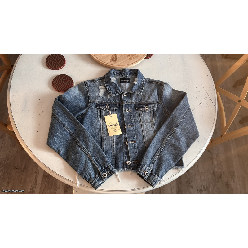 Blue Age Jacket Womens Small Distressed Denim Button Front Ripped Vintage Large