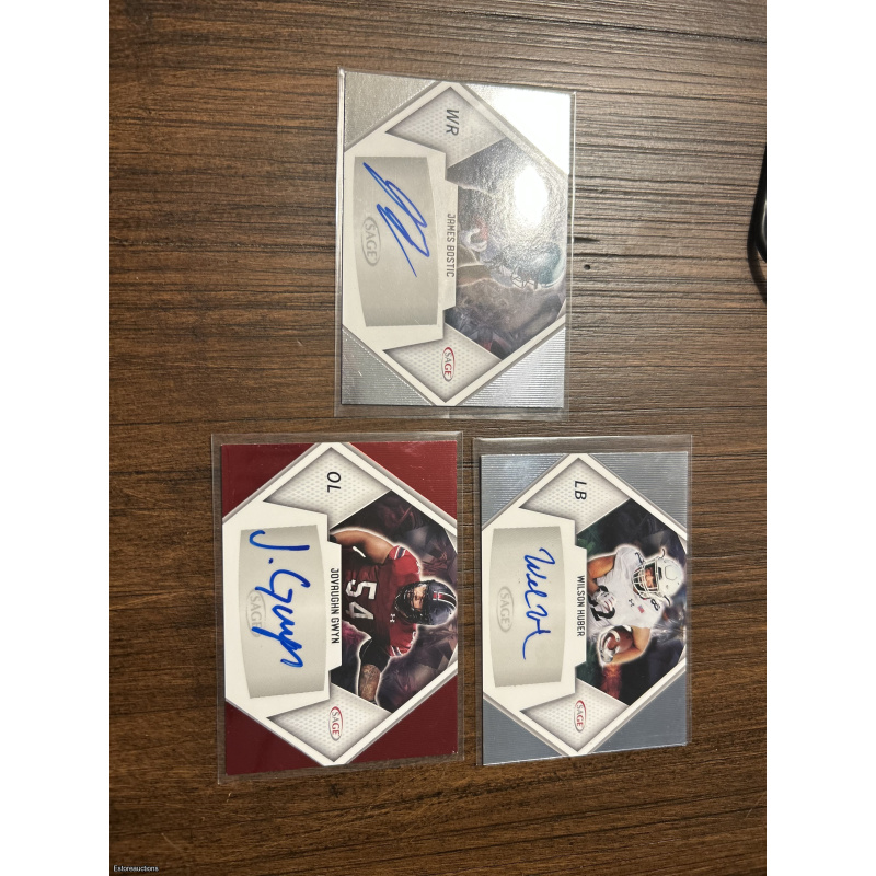SAGE Collectibles 2022 NCAA Football 3-Card Auto Lot Bostic/Gwynn/Huber