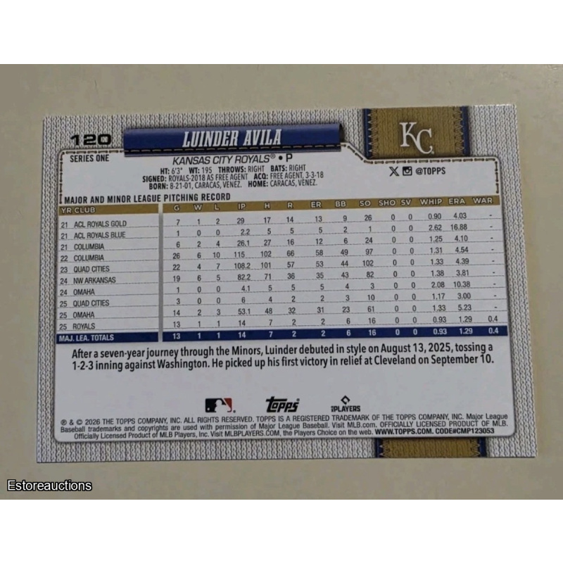 2026 Topps Series 1 - Luinder Avila #120 (RC)