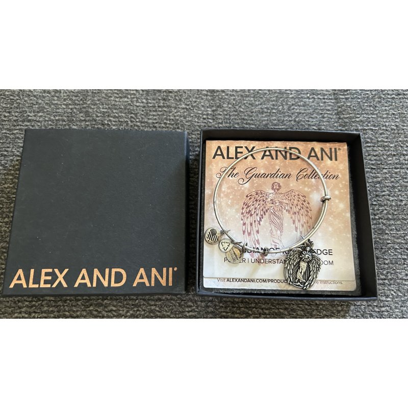 Alex And Ani 2015 GUARDIAN OF KNOWLEDGE Silver Charm Bangle With Card & Box