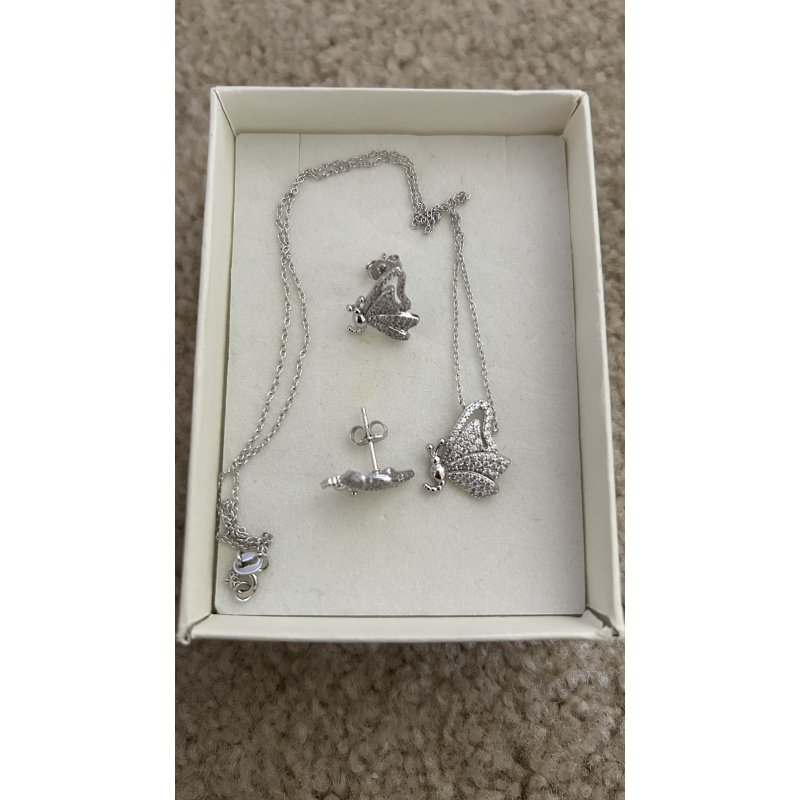 Silver Butterfly Necklace and Earrings Jewelry Stainless Steel