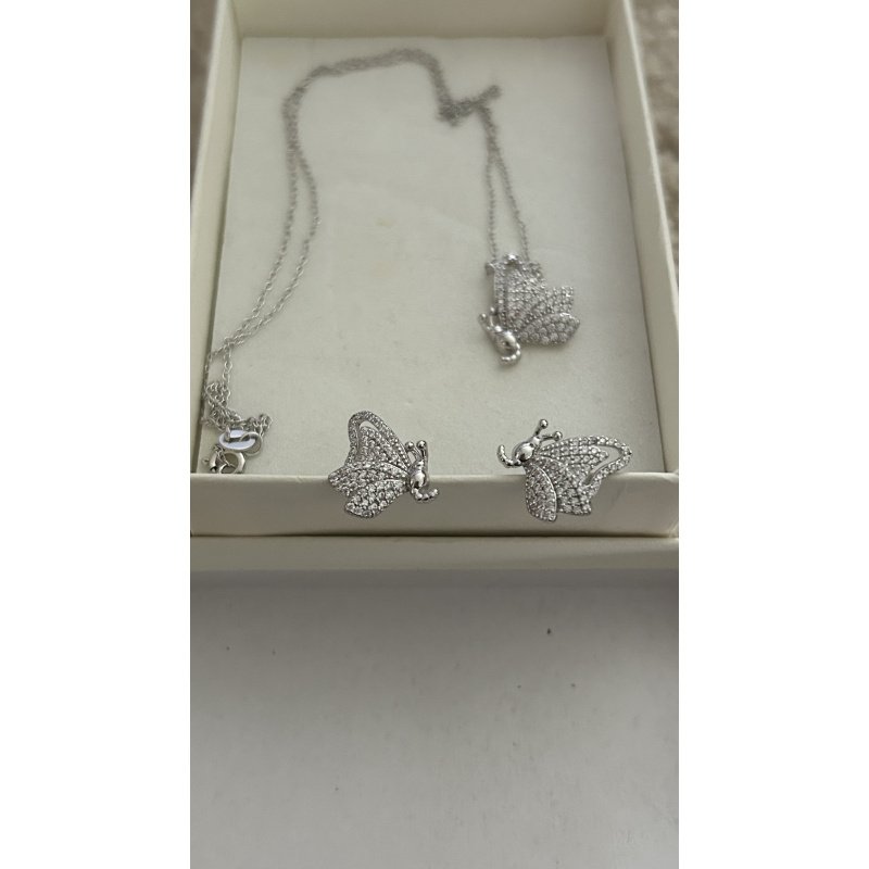 Silver Butterfly Necklace and Earrings Jewelry Stainless Steel